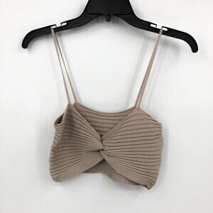NAADAM Women's Twist Front Crop Top Small Taupe Sleeveless Rib Knit NWOT